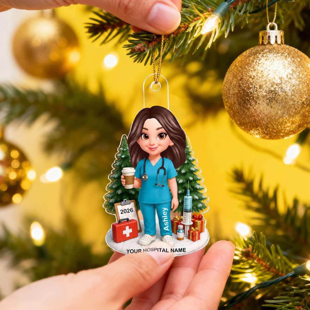 3D Effect Proud Nurse With Signature Symbols Christmas - Personalized Acrylic Ornament - Christmas Gift For Nurses