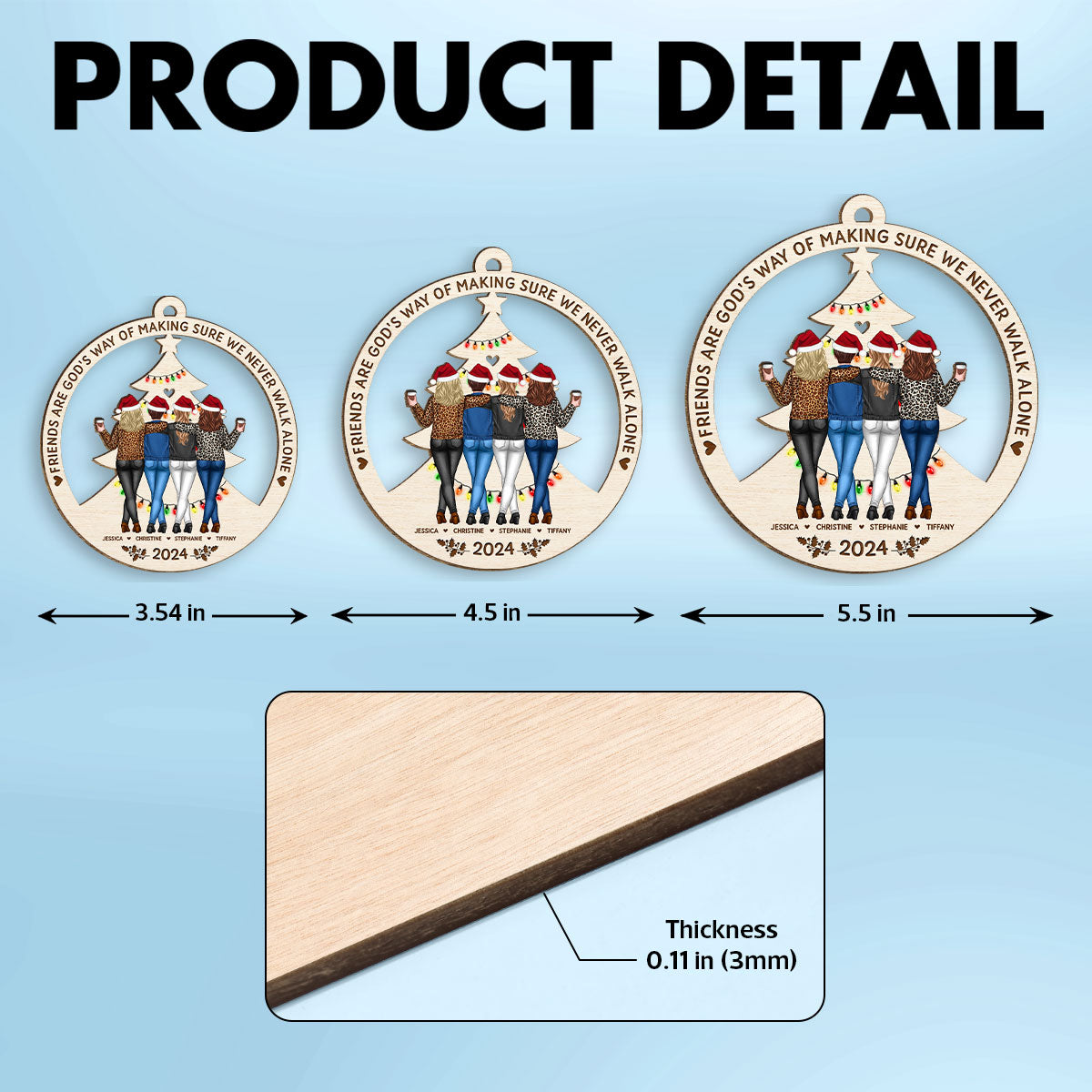Standing Besties Sisters Back View Never Walk Alone Personalized Wooden Ornament