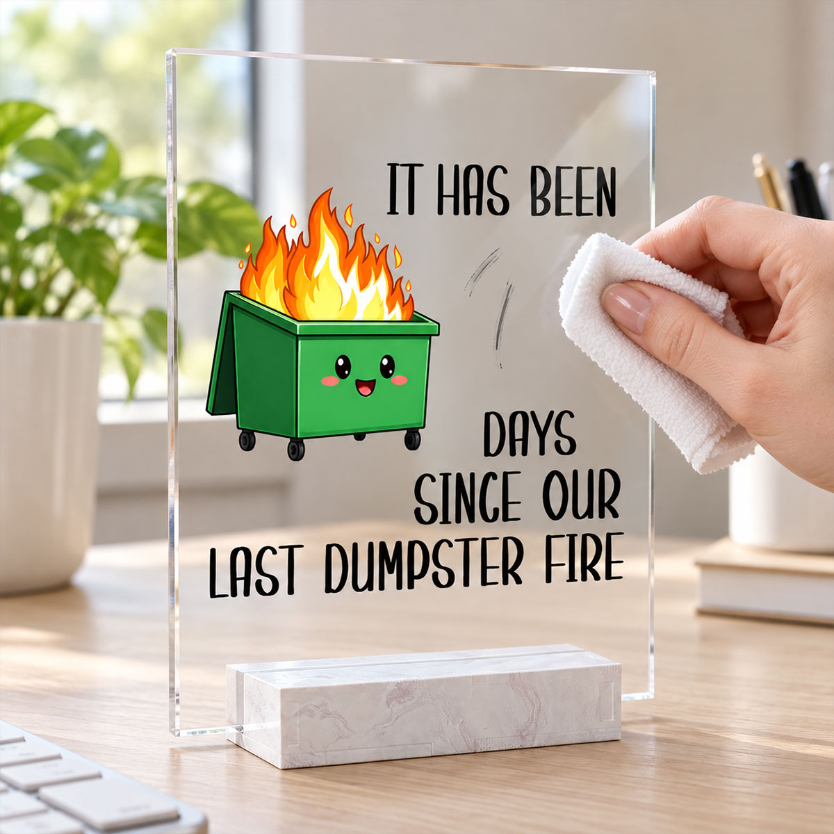 Funny Dumpster Fire - Acrylic Plaque - Office Desk Decor Gifts for Colleagues, Coworker Friends