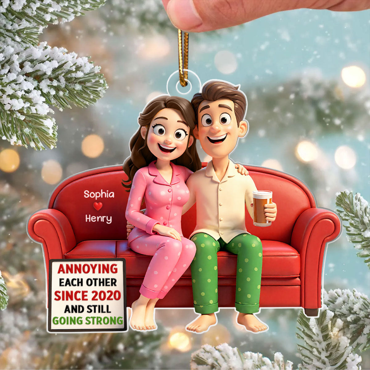 Cartoon Couple Annoying Each Other - Personalized Acrylic Ornament - Christmas Gift for him, Gift for her
