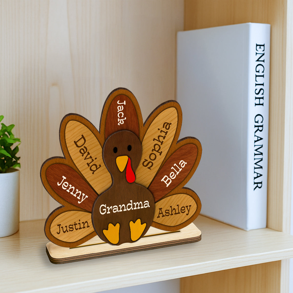Grandma Turkey Thankful Grandma Personalized 2-Layer Standing Wooden Plaque