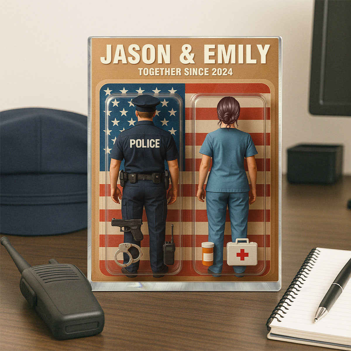 You & Me We Got This Police & Nurse Couple Realistic Figures Style Personalized Acrylic Block Plaque