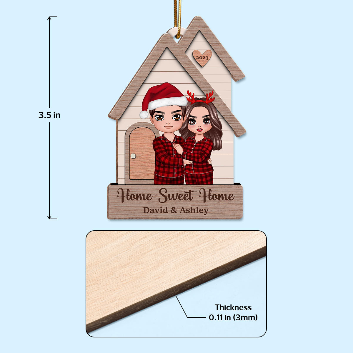 Home Sweet Home Couple Standing Outdoor Personalized Wooden Ornament
