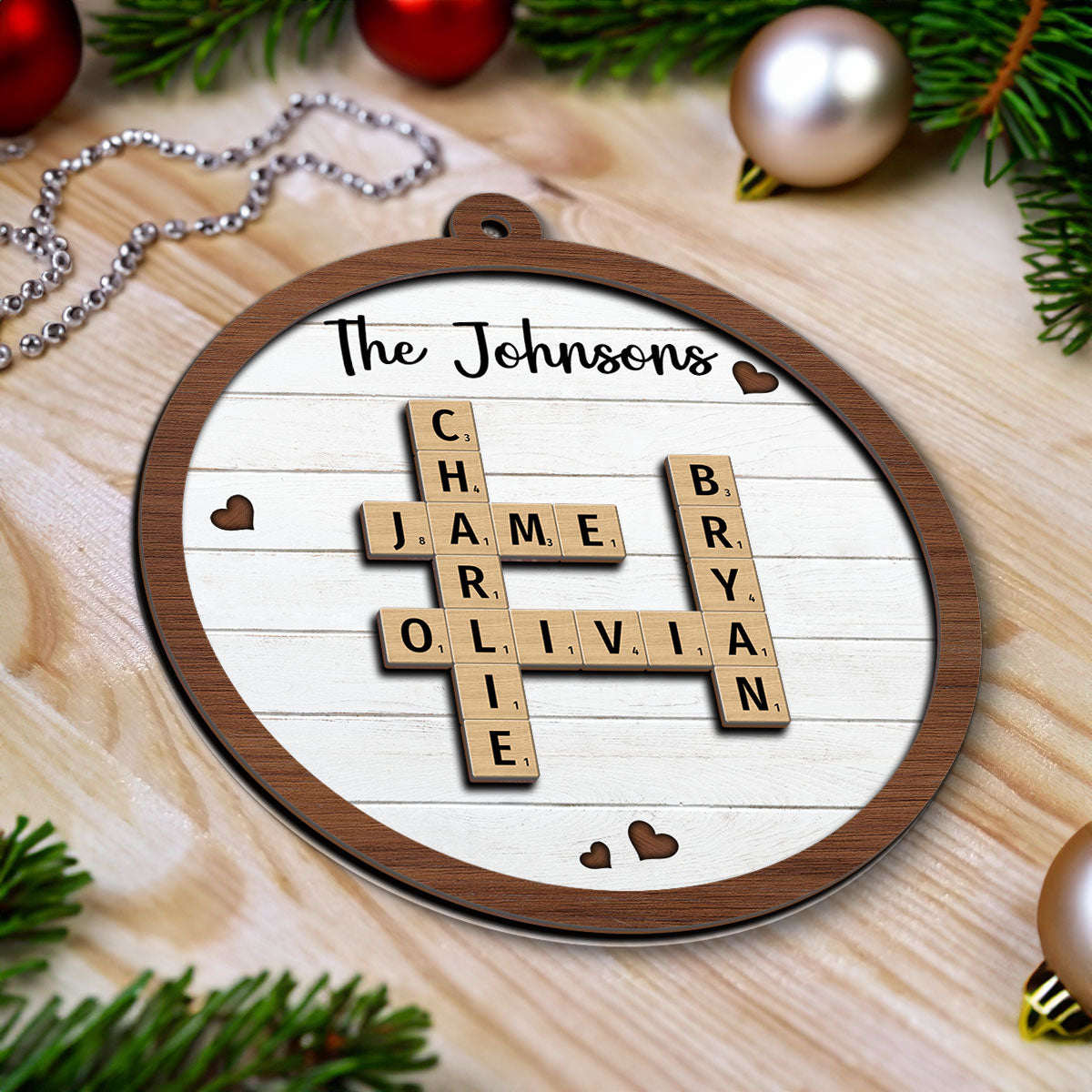 Family Forever Crossword Puzzle Art Unique Decor Personalized 2-Layer Wooden Ornament