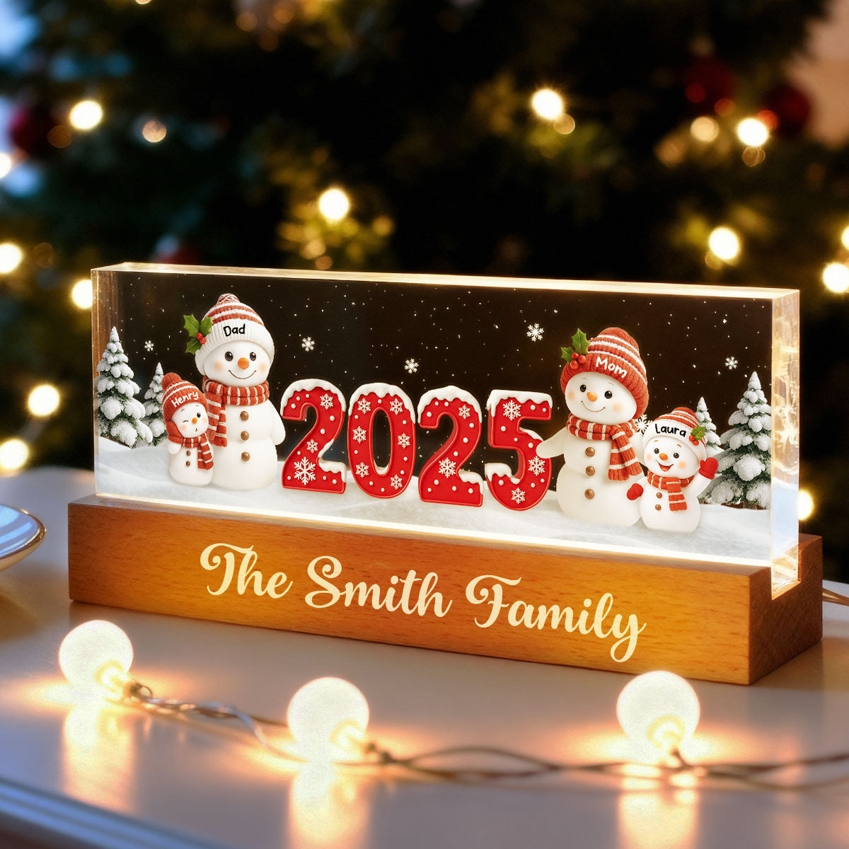 Family Snowman 2025 Togetherness - Personalized Acrylic Block LED Night Light - Christmas Gift for Husband, Wife, Christmas Decor