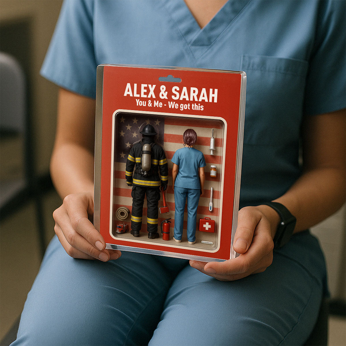 You & Me We Got This Firefighter & Nurse Couple Realistic Figures Style Personalized Acrylic Block Plaque