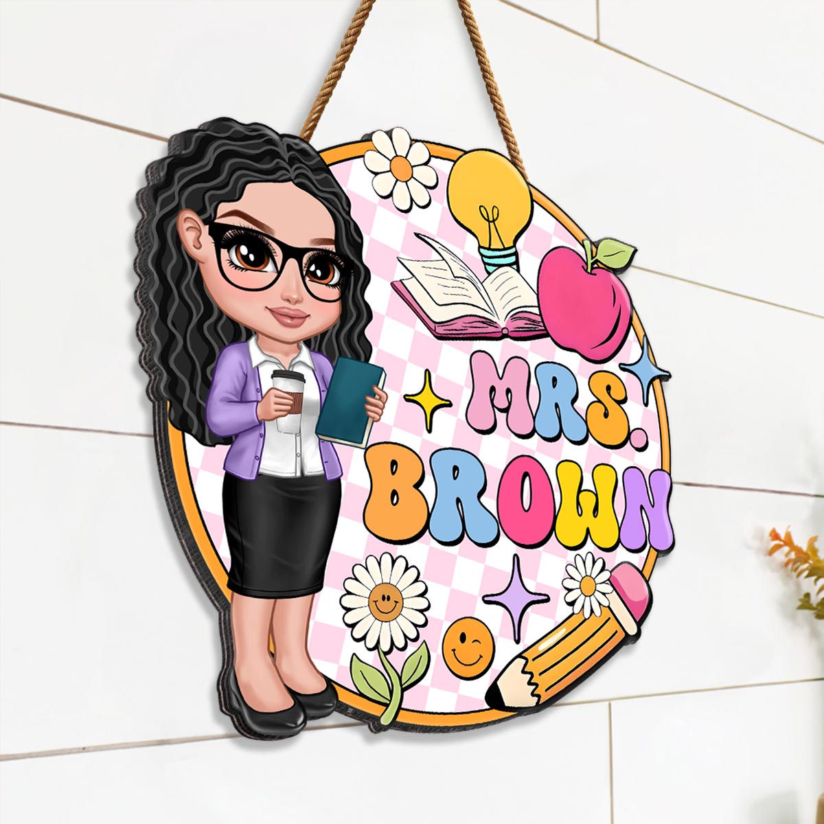 Groovy Welcome To Teacher Classroom Personalized Door Sign, Back To School gift, Classroom Decor