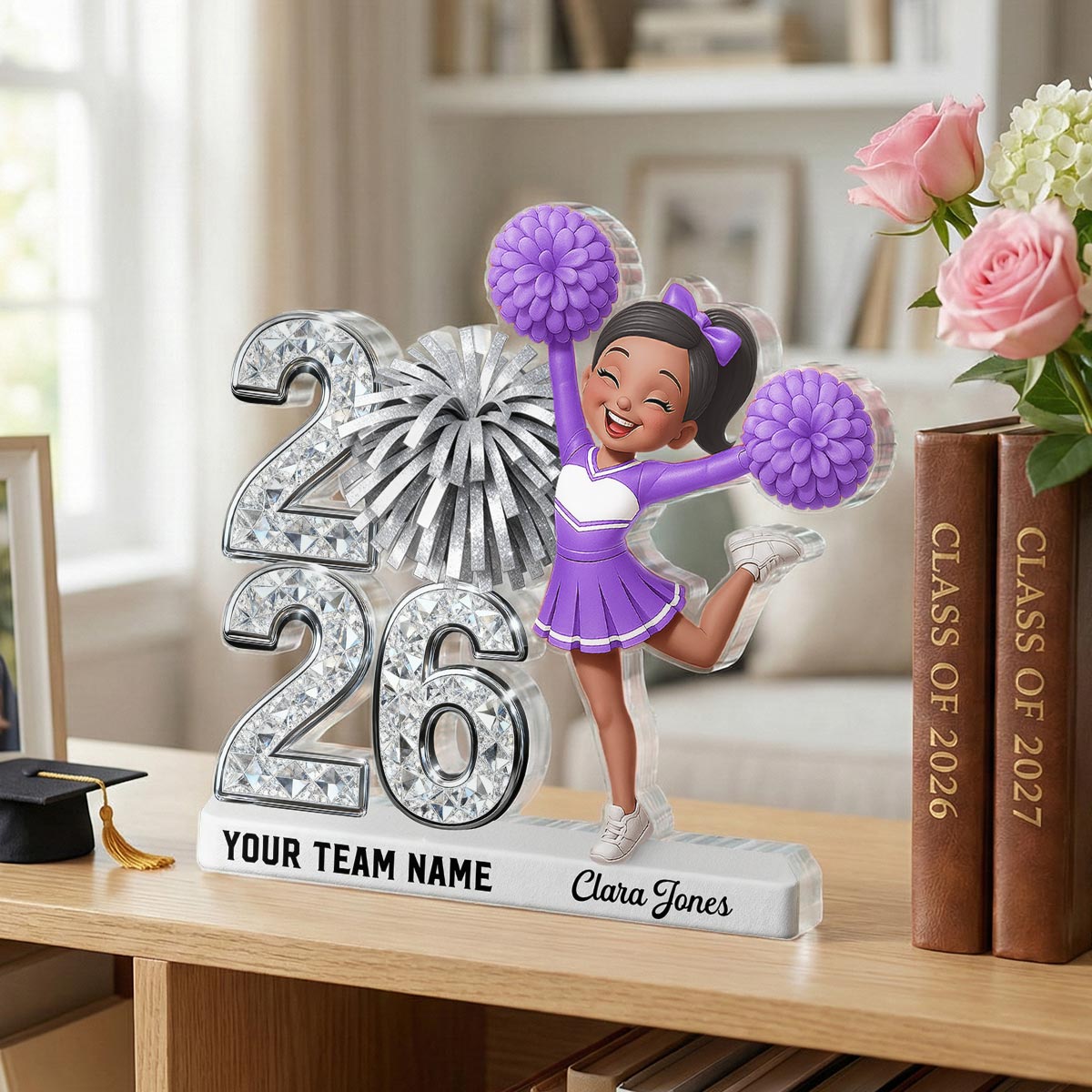 Shiny Effect Class Of 2026 2027 Cheerleader 2D Flat - Personalized Acrylic Block Plaque - Graduation Gift For Graduates, Daughter