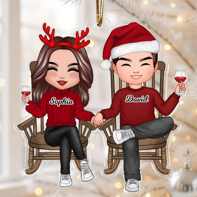 Eternal Love Couple Sitting Together - Personalized Acrylic Ornament - Heartwarming Christmas Gift for Couple, For Him, For Her