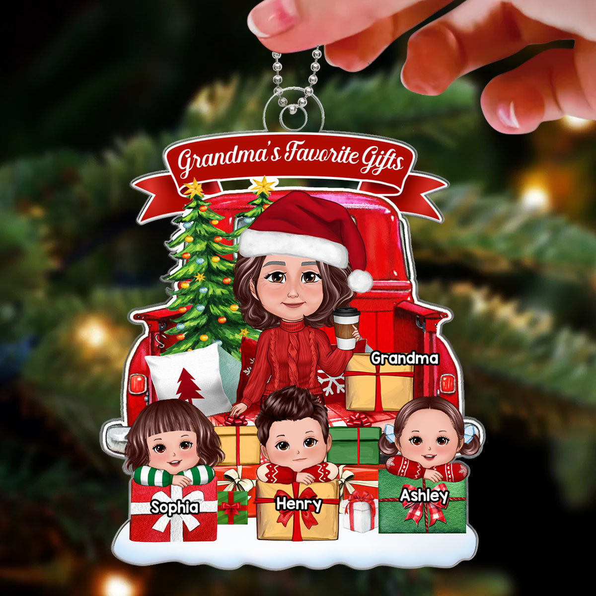 Grandma Sitting On Truck Back View Kids On Gifts Personalized Acrylic Ornament