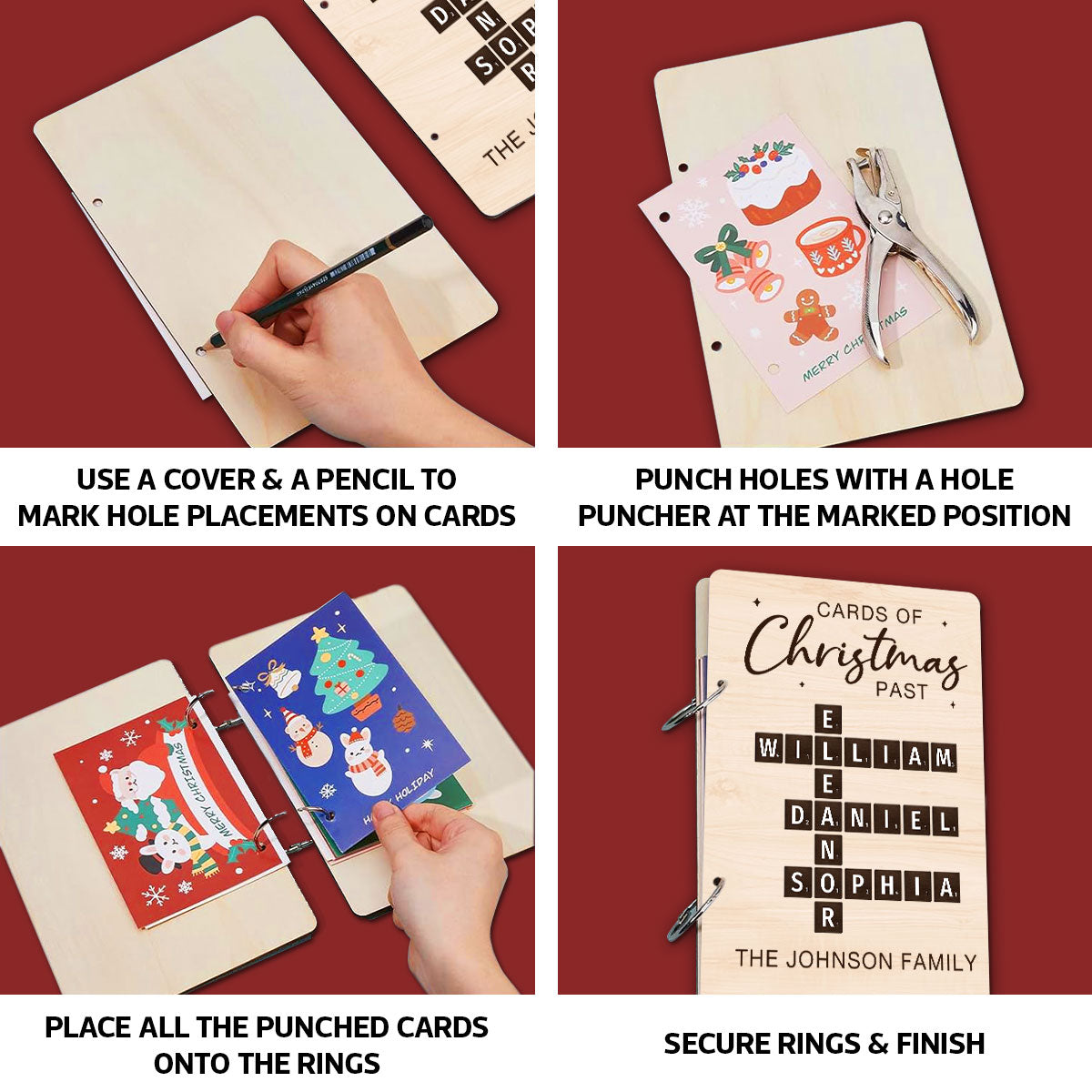 Cards Of Christmas Past Family Crossword Puzzle Art Personalized Christmas Card Keeper, Cards Keepsake, Card Storage