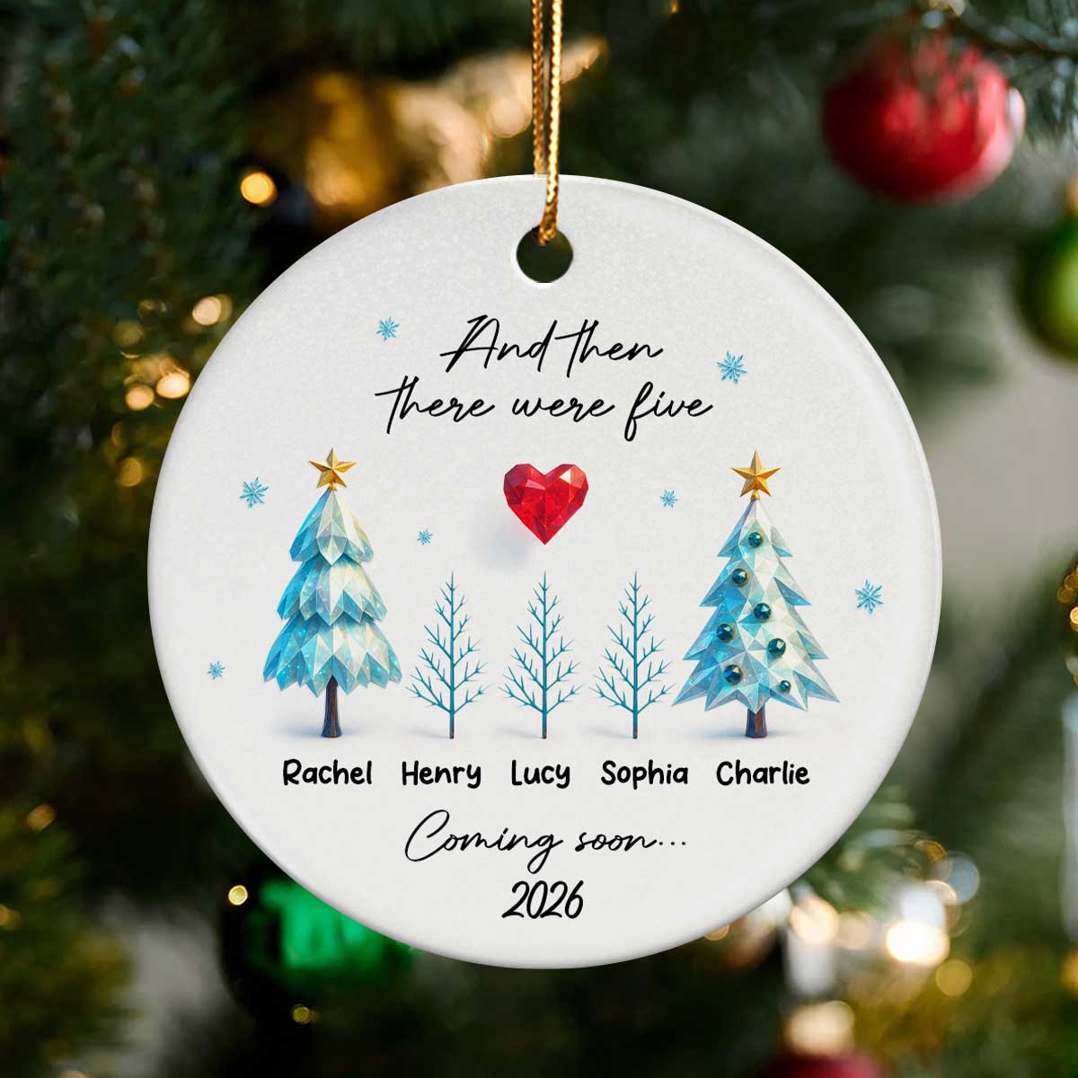 And Then There Were Three Expecting Baby Crystal Pattern - Personalized Ceramic Orrnament - Special Christmas Gift For Expecting Parents