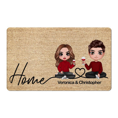 Home Sweet Home Couple Sitting Personalized Doormat