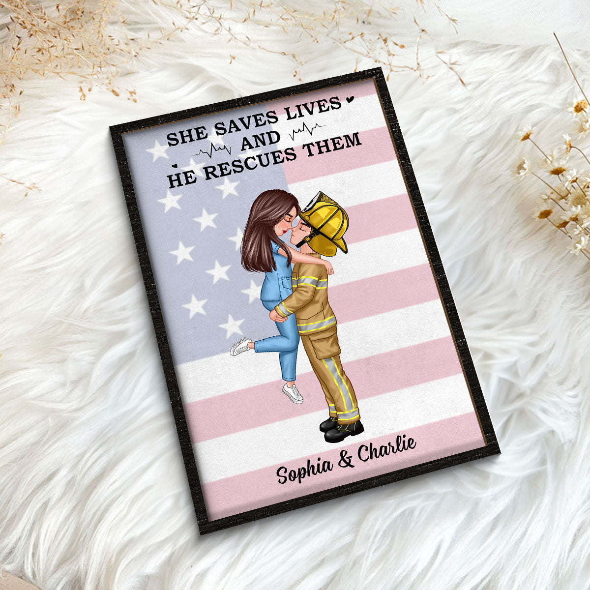 Nation Flag Couple Valentine‘s Day Gifts by Occupation Gift For Her Gift For Him Firefighter, Nurse, Police Officer Personalized 2-Layer Wooden Plaque