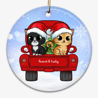 Cute Fluffy Cat On Truck Christmas Personalized Circle Ornament