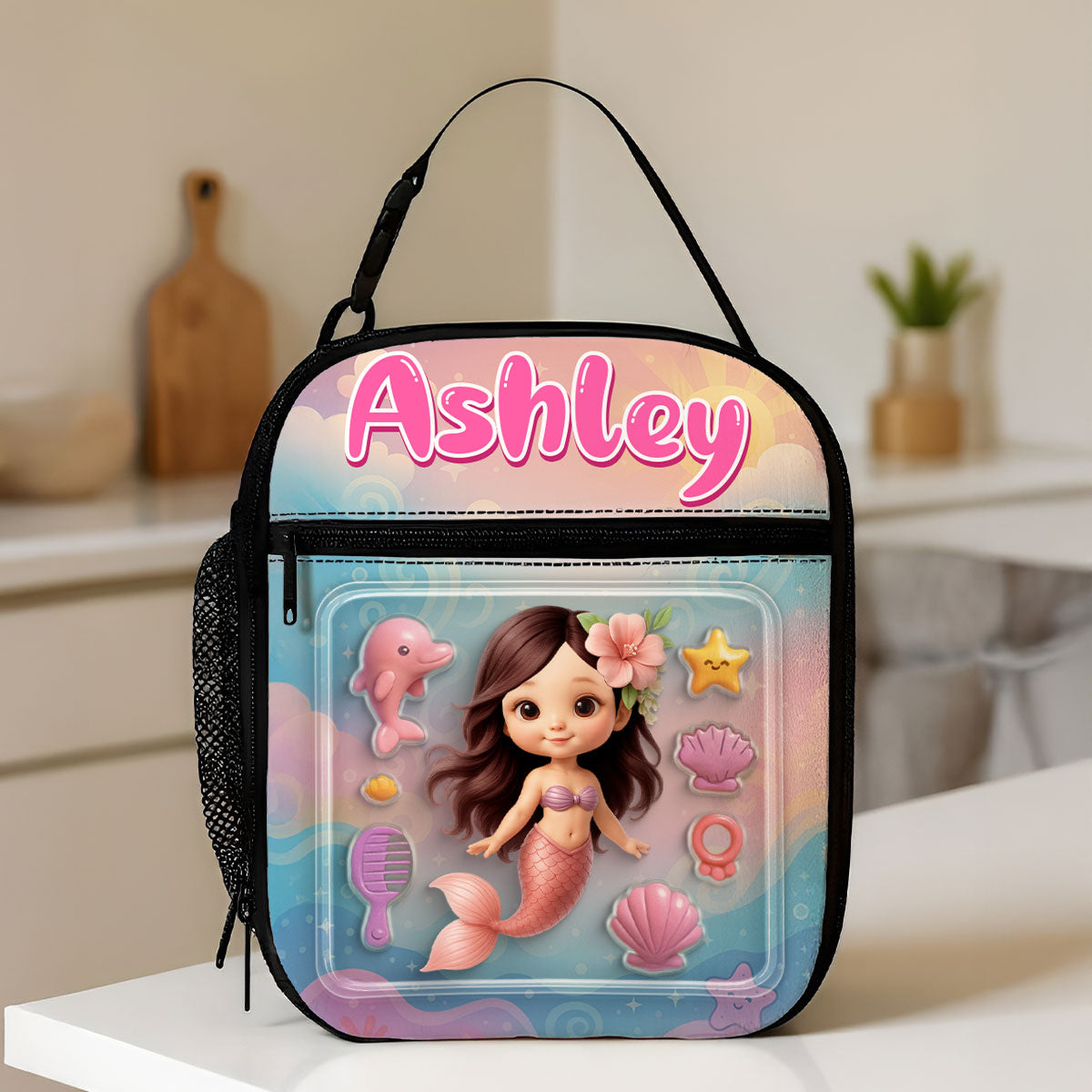 Mermaid Doll 3D Effect Action Figure Personalized Insulated Lunch Bag, Back to School Lunch Bag for Kids