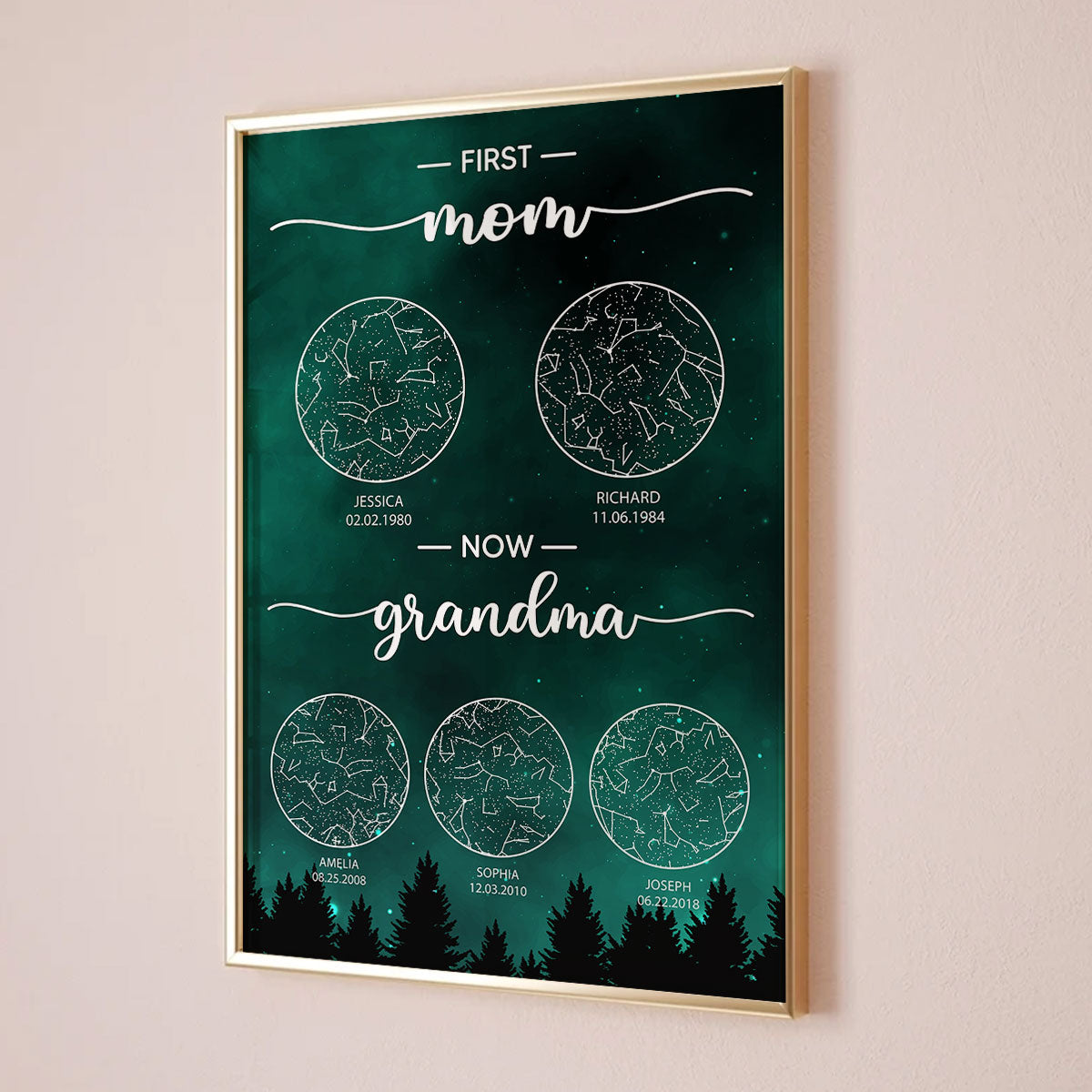 Constellation First Mom Now Grandma Personalized Poster, Custom Star Map, Heartfelt Gift For Mom, For Grandma