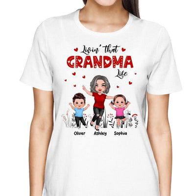 Happy Doll Grandma & Grandkids Livin‘ That Grandma Life Personalized Shirt