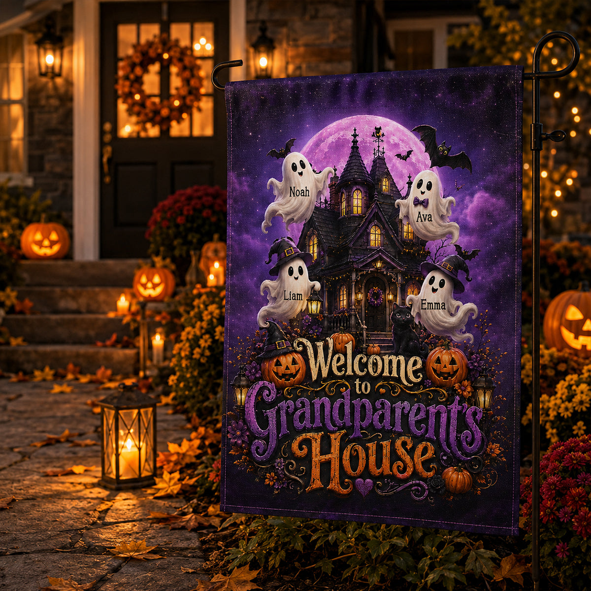 Welcome To Grandparent's House Boo Crew - Personalized Garden Flag - Halloween Decor Gift, Gift For Grandma Grandpa