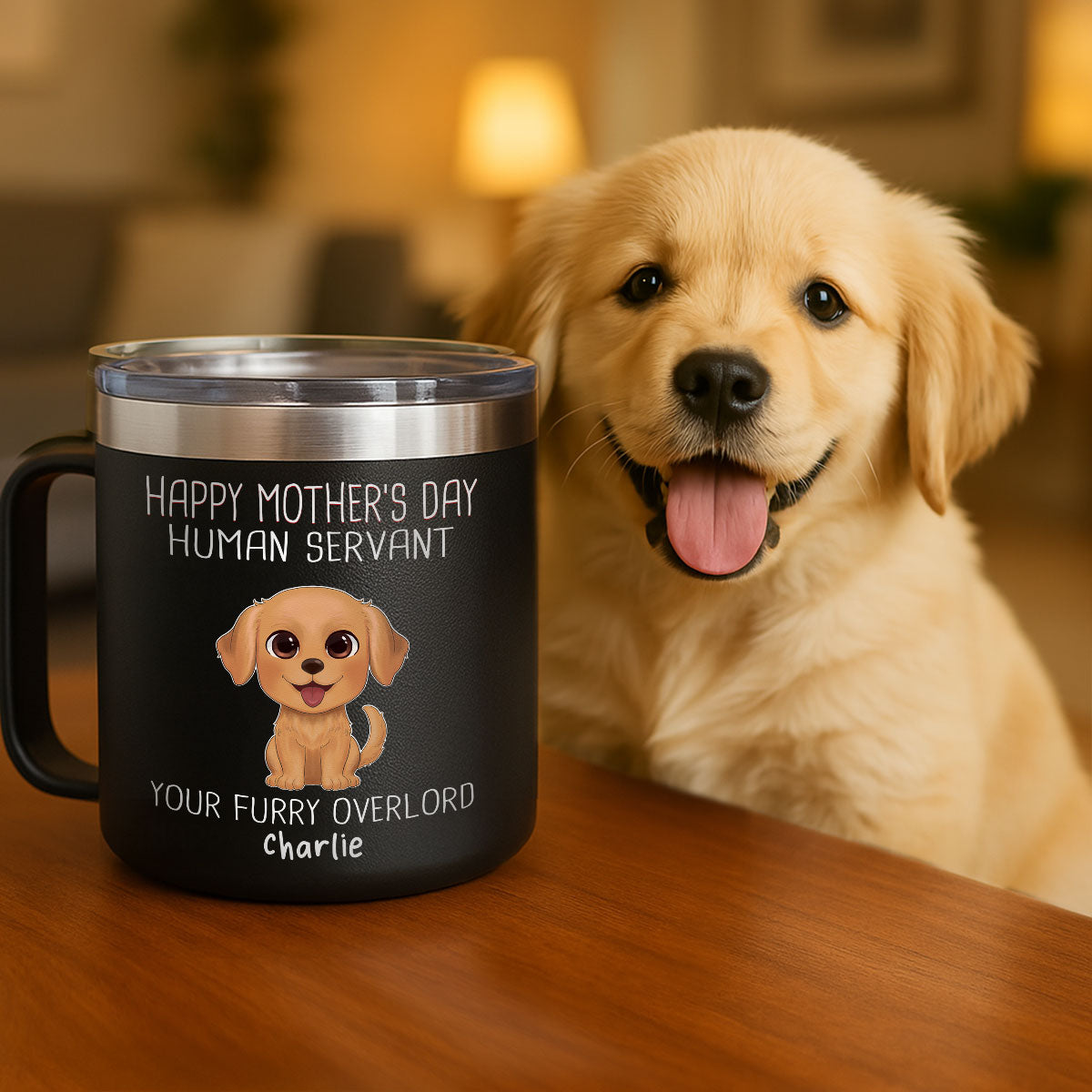 Happy Mother's Father's Day Day Human Servant Watercolor Cute Dogs Personalized Stainless Steel Tumbler With Handle