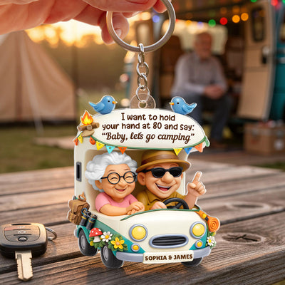 Baby Let's Go Camping Romantic Couple - Personalized Acrylic Car Hanger - Anniversary, Valentine's Day Gift, Gift For Him, Gift For Her