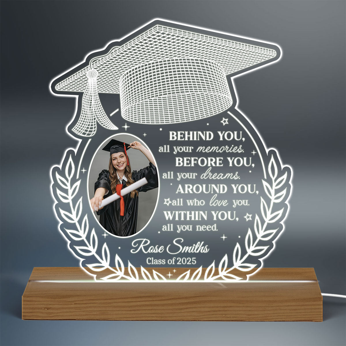 Photo Upload Behind You All Your Memories Personalized Custom Shape Warm LED Night Light, Graduation Gift