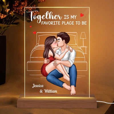 Couple Embrace & Kiss Personalized Acrylic Plaque Rectangle LED Night Light
