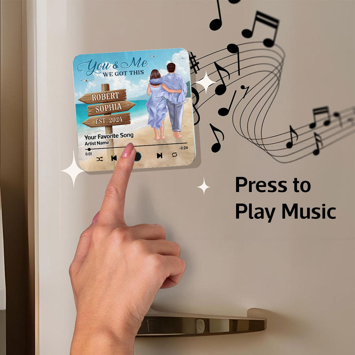 Couple Walking At Beach Favorite Song Personalized Music Fridge Magnet, Heartfelt Gift For Couple, For Him, For Her, Boyfriend, Girlfriend, Husband, Wife