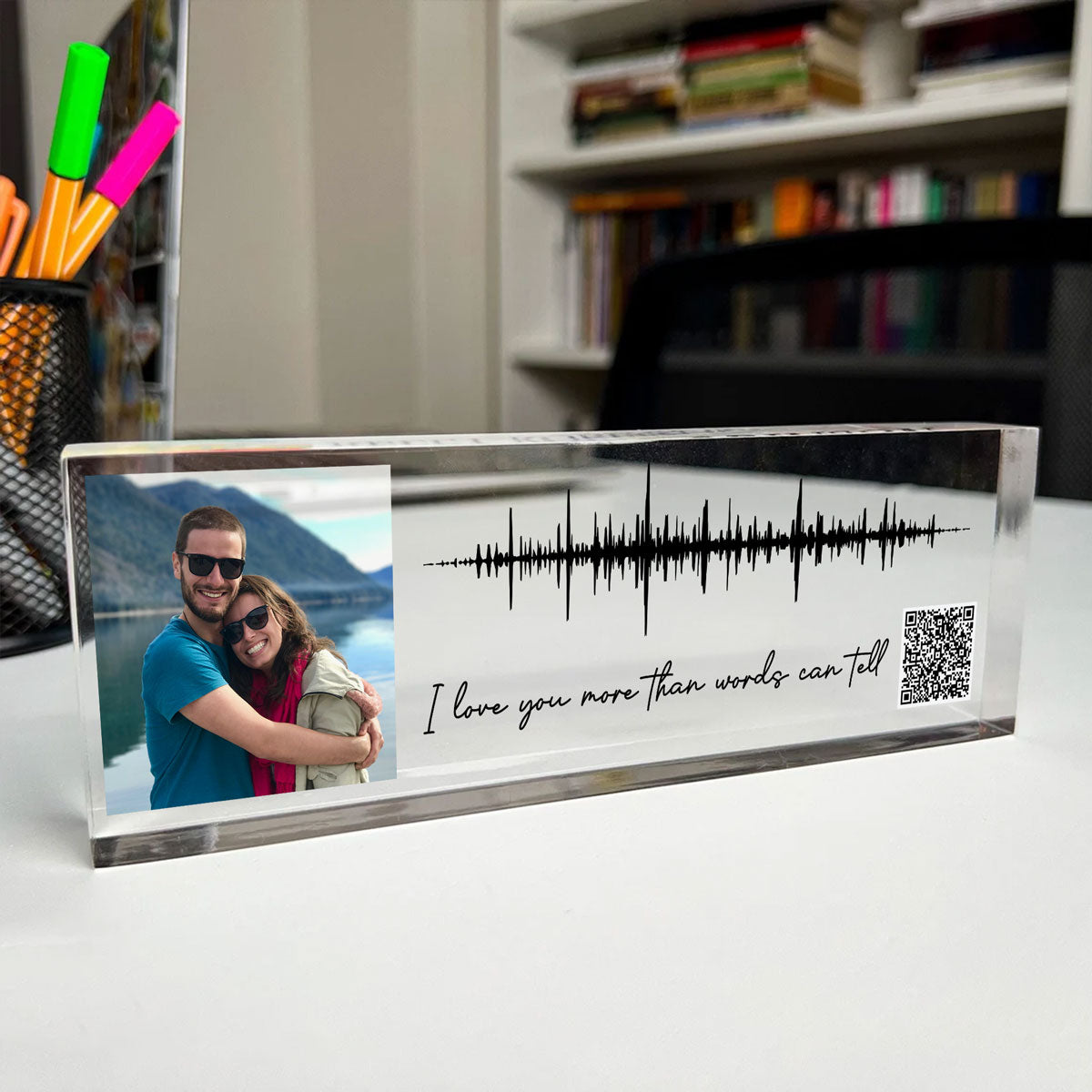 Sound Wave Art, Voice Recording Gift Photo Inserted QR Code Personalized Acrylic Block Plaque