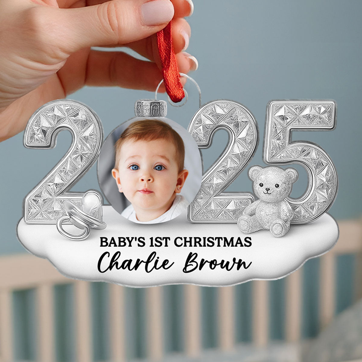 Baby Photo 2025 First Christmas - Personalized Acrylic Ornament - Christmas Gift for New Parent, Newborn Keepsake