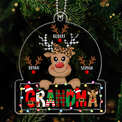 Grandma Mom Cute Reindeer Christmas Patterned Personalized Acrylic Ornament
