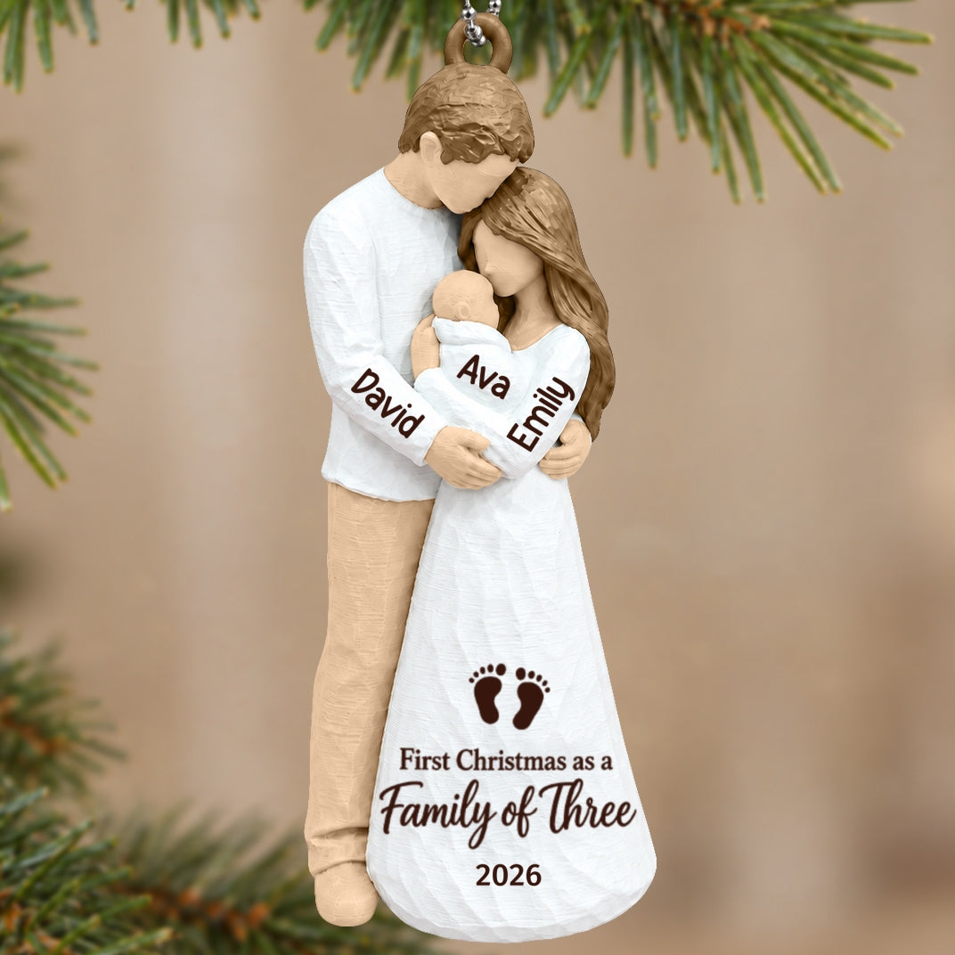 3D Figure First Christmas As Family Of Three - Personalized 3D Printed Ornament - First Christmas Keepsake For New Parents