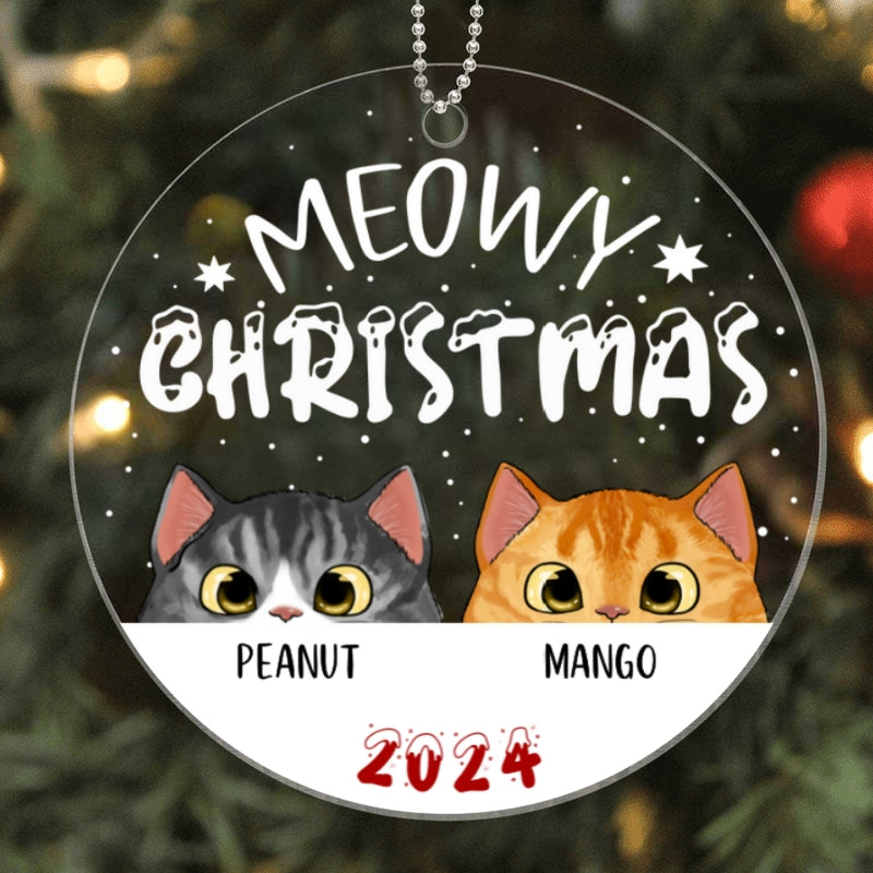 Cat Meowy Christmas Personalized Acrylic Ornament, Custom Cat Breed Ornament, Cat Lover Gift