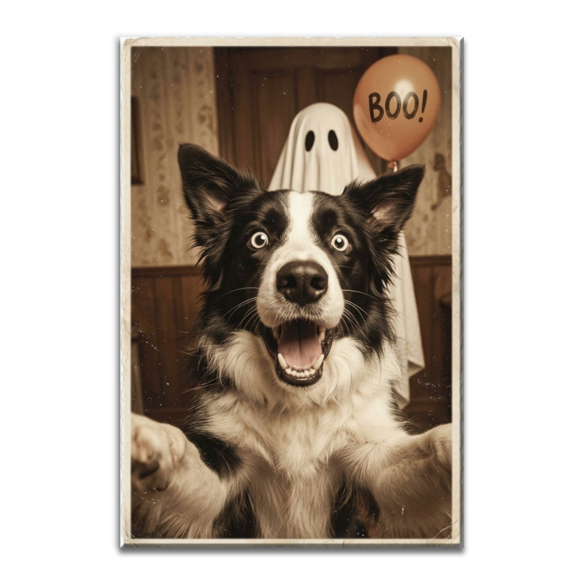 Custom Dog Cat Photo Halloween - Personalized Canvas - Trendy Vintage Spooky Tee for Pet Moms