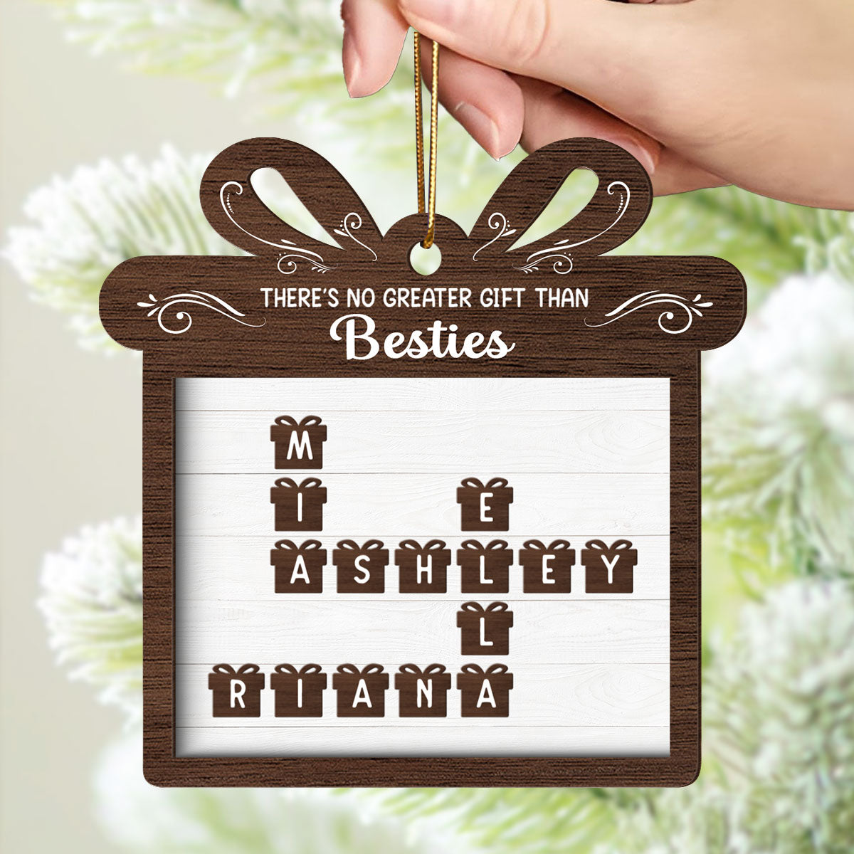 No Greater Gift Than Besties Sisters Friends Crossword Puzzle Art Personalized 2-Layer Wooden Ornament