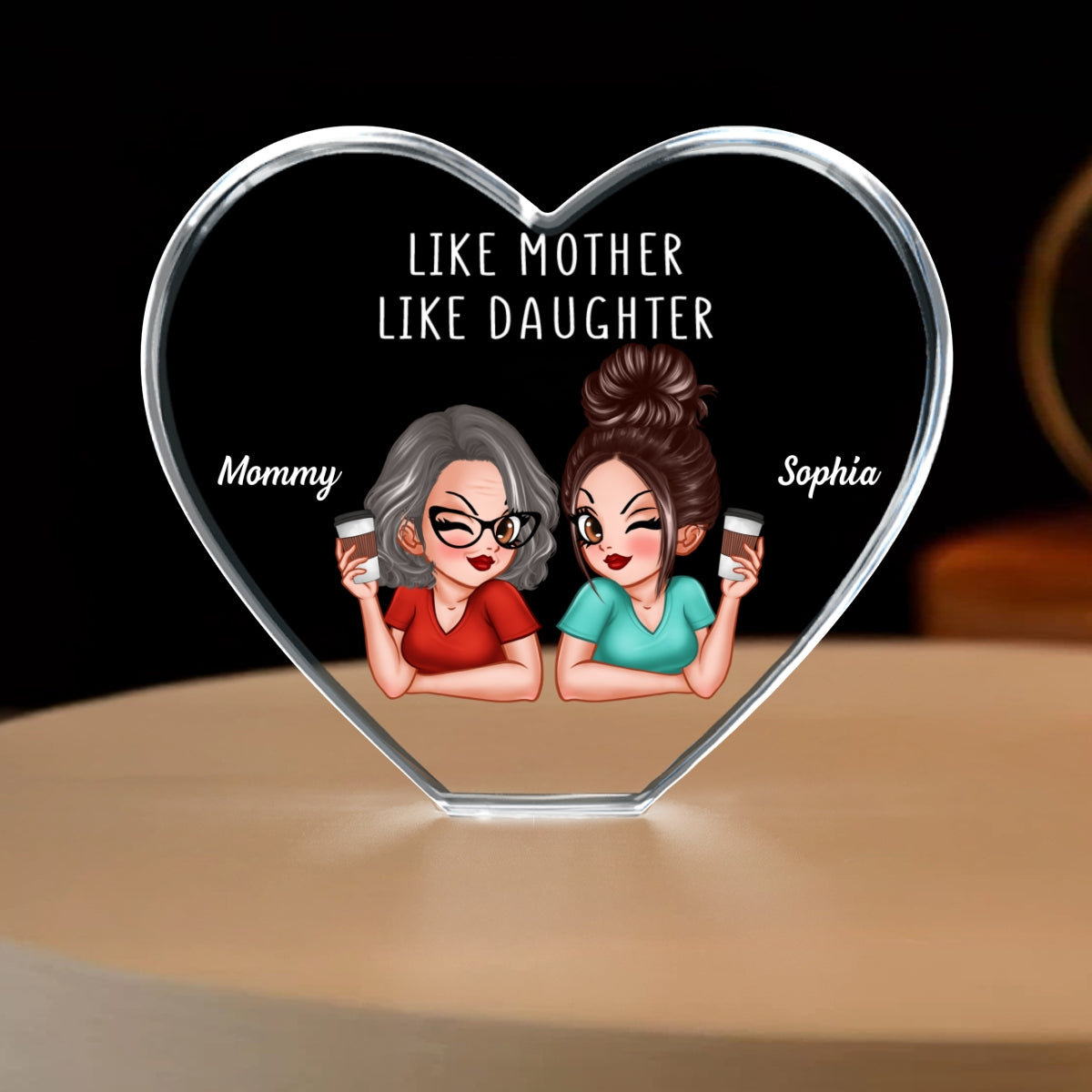 Personalized Premium Crystal Heart LED, Like Mother Like Daughter, Gift For Mom, Free Delivery