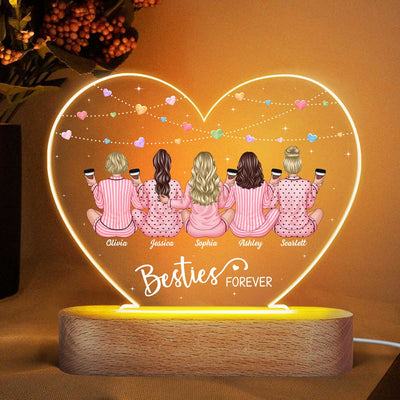 Back View Pajamas Besties Personalized Acrylic Heart LED Night Light, Gift For Best Friends, BFF