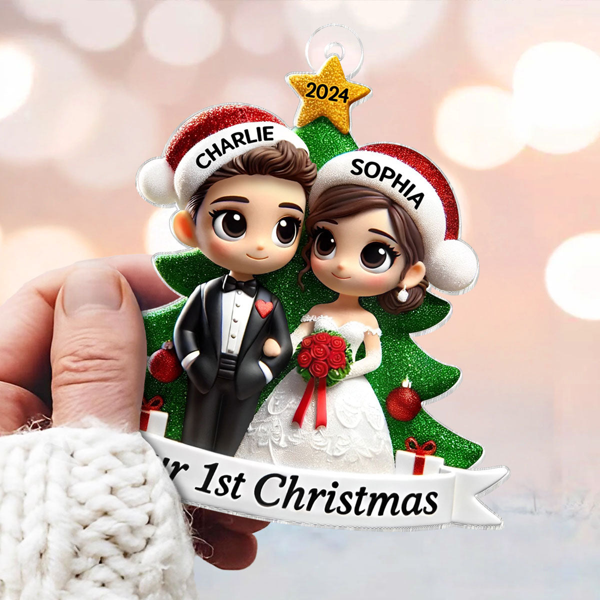 Our First Christmas Married Wedding Couple 2D Flat Acrylic Ornament, MR. & MRS. Gift