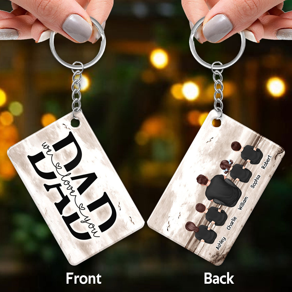 Retro Beach Landscape Dad And Kids Personalized Acrylic Keychain