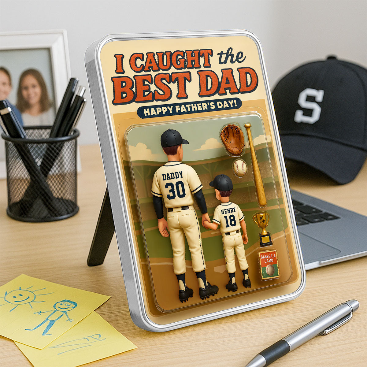 We Caught the Best Dad Baseball Custom Action Figure Personalized Mirrored Picture Frame, Father's Day Gift for Dad, Gift for Husband