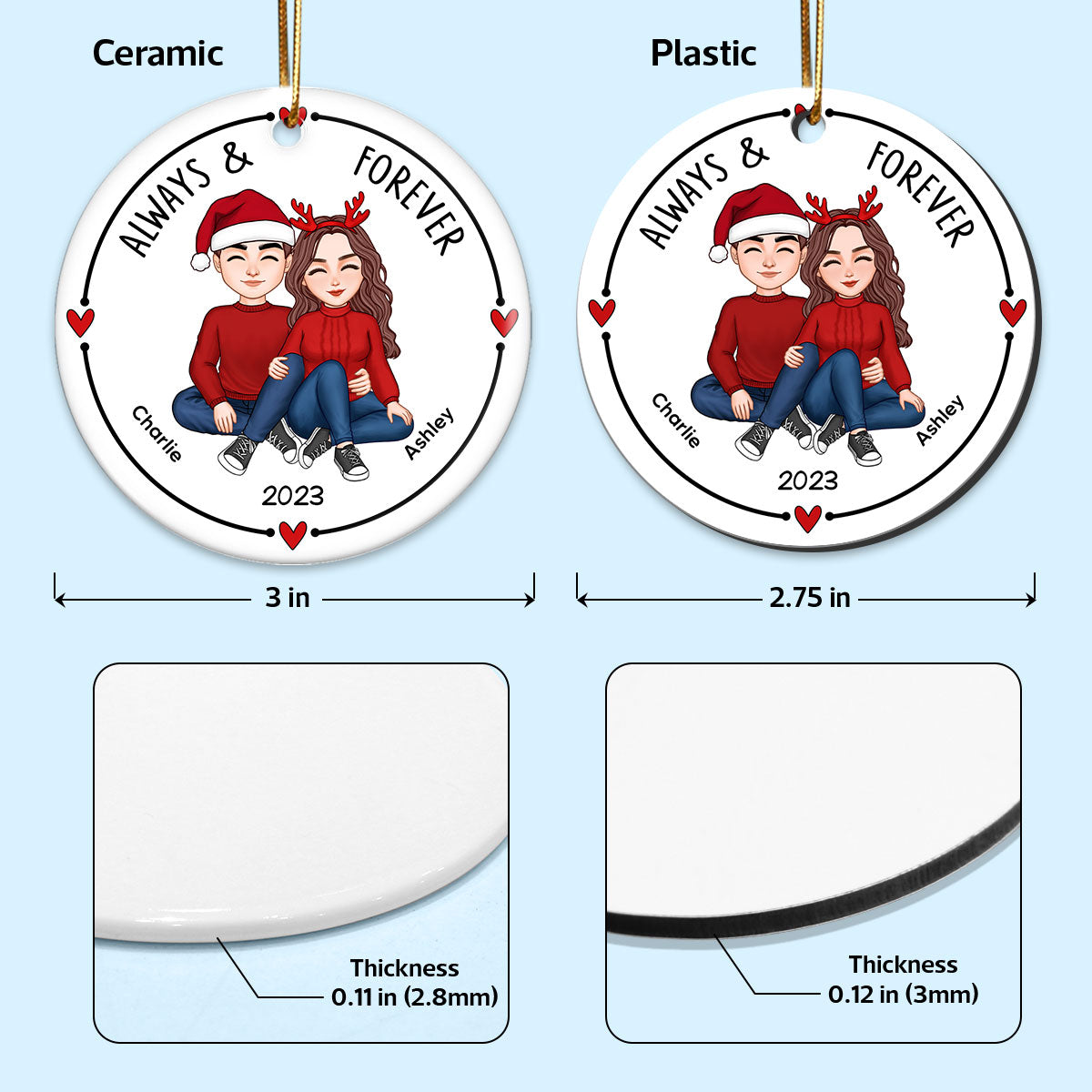Christmas Cute Couple Sitting Hugging Personalized Circle Ornament
