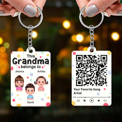 This Grandma Mom Belongs To Cute Doll Kids Colorful Dot Scannable QR Code Personalized Acrylic Keychain