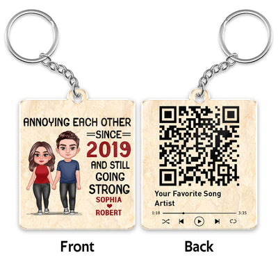 Annoying Each Other Standing Couple Personalized Favorite Song QR Code Personalized Acrylic Keychain