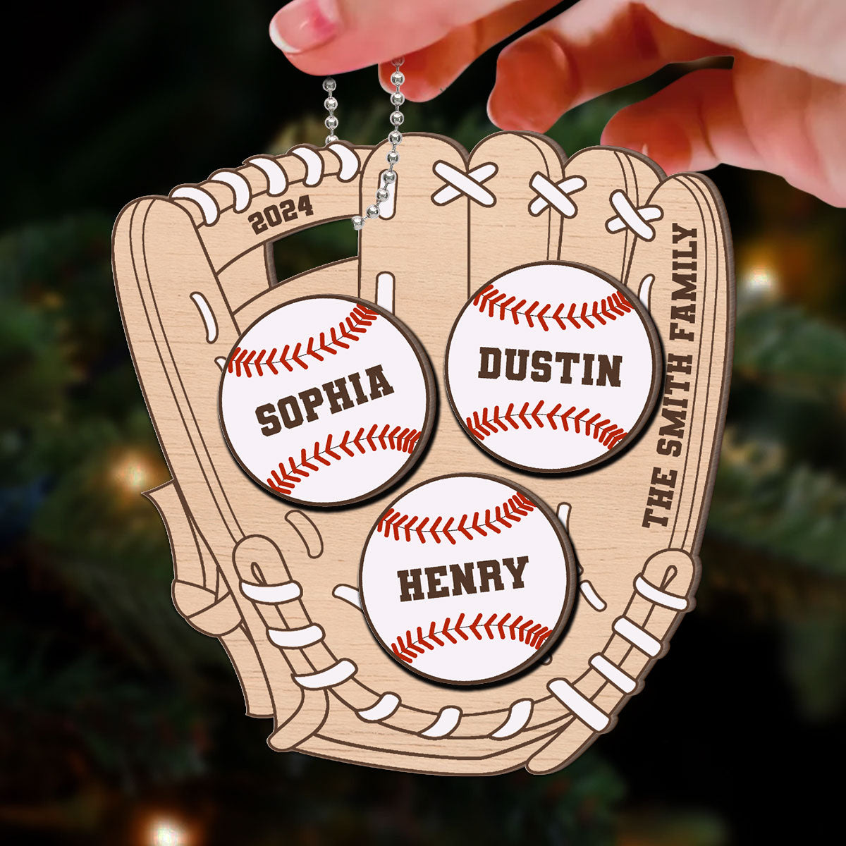 Family Baseball Globe Sport Personalized 2-Layer Wooden Ornament