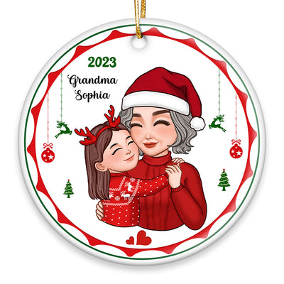 Cute Grandkid Hugging Grandma Christmas Gift Personalized Circle Ornament