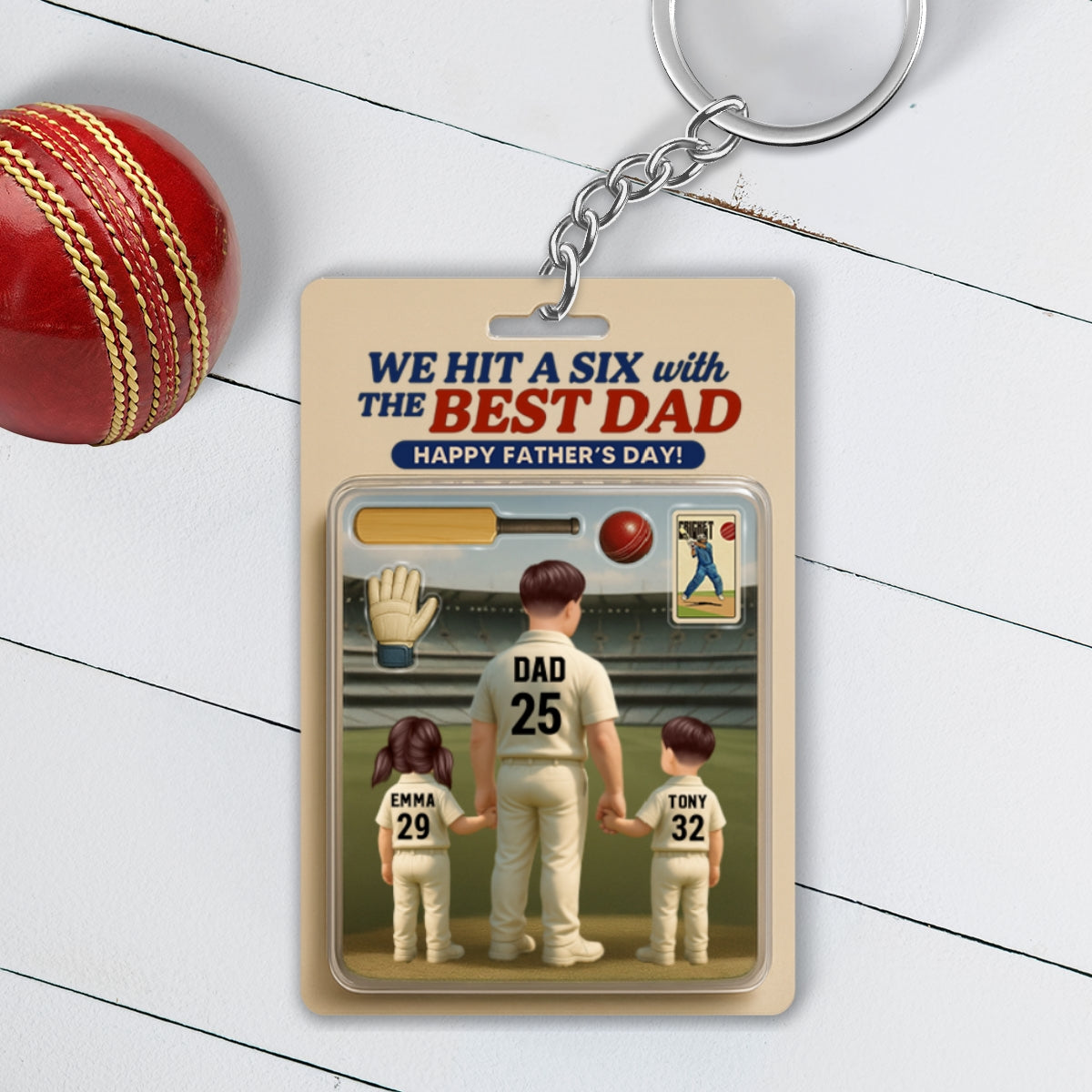 Hit A Six With The Best Dad Cricket Dad Personalized Acrylic Keychain, Father's Day Gift For Husband, Dad