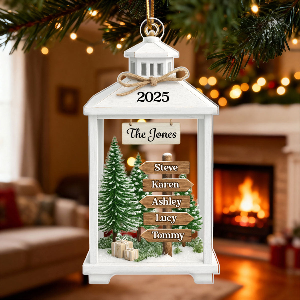 Family Sign Post Lantern - Personalized Acrylic Ornament - Christmas Gift for Family