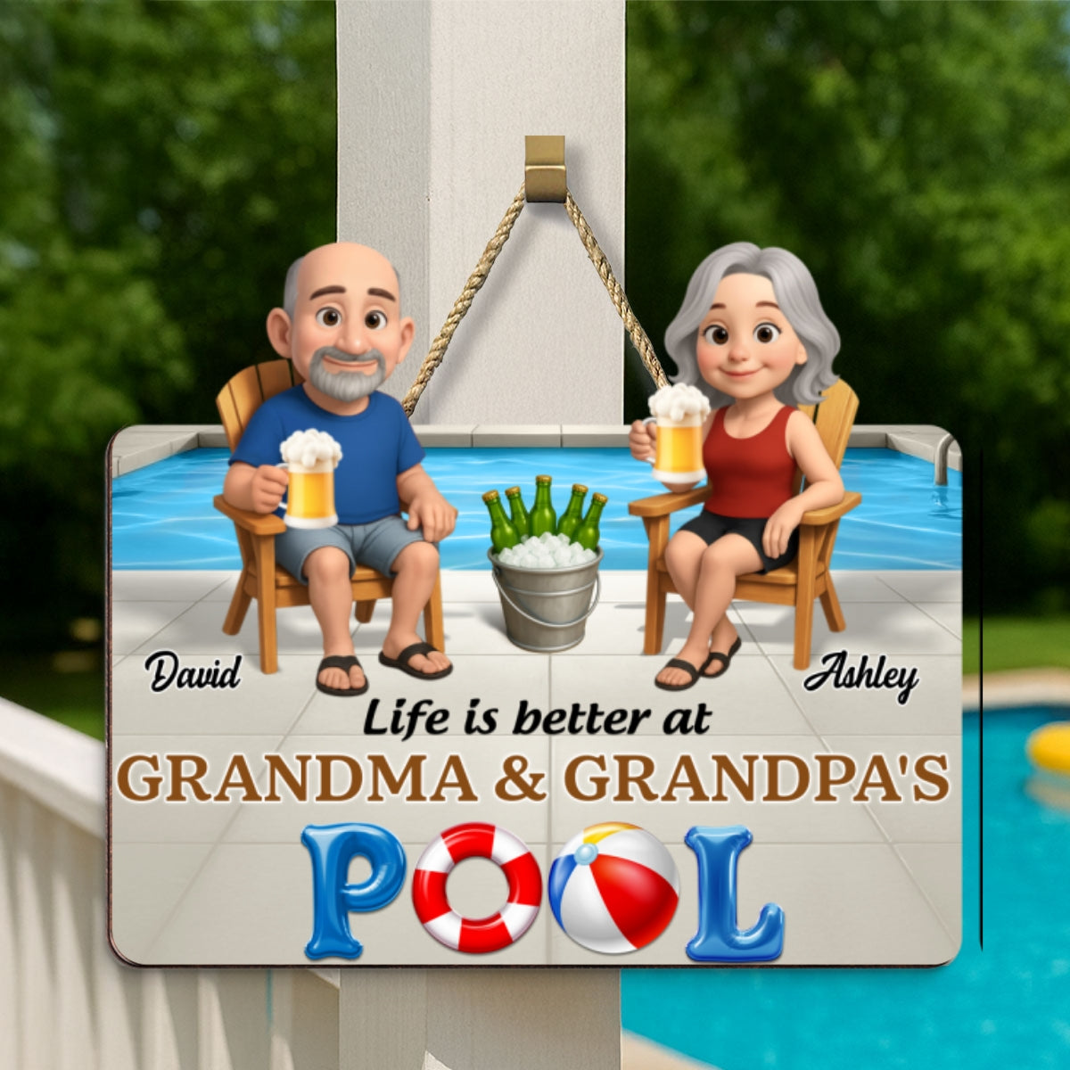 Life Is Better At Grandma Grandpa Pool Personalized Wood Sign