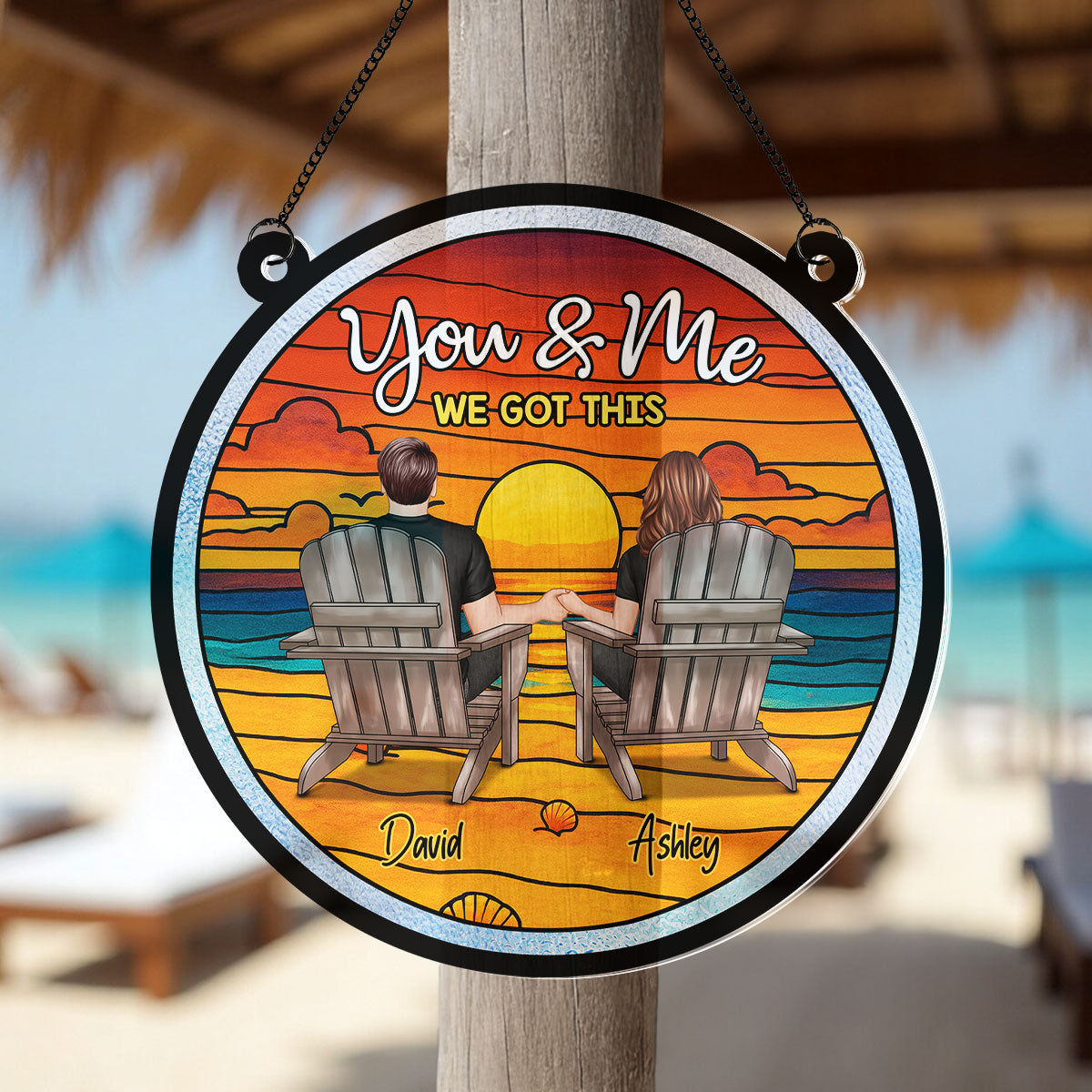 Summer Couple Beach Landscape Personalized Acrylic Suncatcher