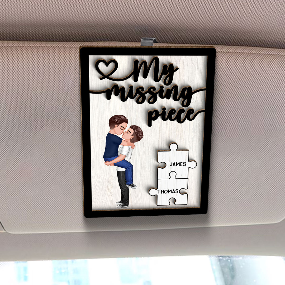 Couple My Missing Piece Personalized Car Visor Clip, Gift For Him, Gift For Her